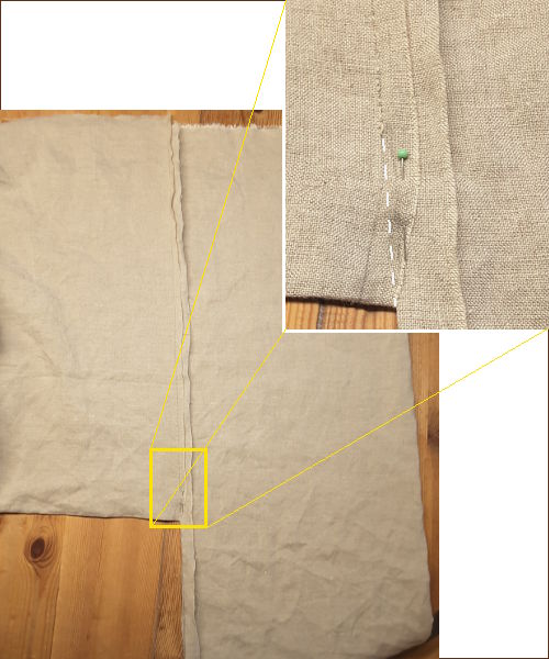 Nähen der Kappnaht zwischen Bein und Mittelteil