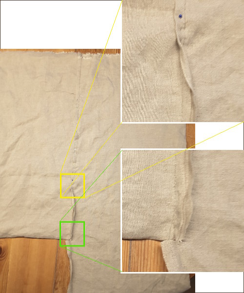 Versäubern der Kappnaht zwischen Bein und Mittelteil.