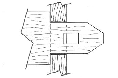 Detail zur Position der Löcher für die Keile in den Querbrettern
