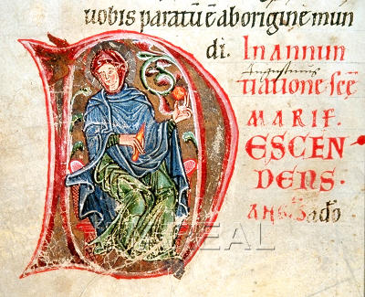 Initiale mit einer Wolle aufwickelnden Frau (letztes Viertel des 12. Jh.)